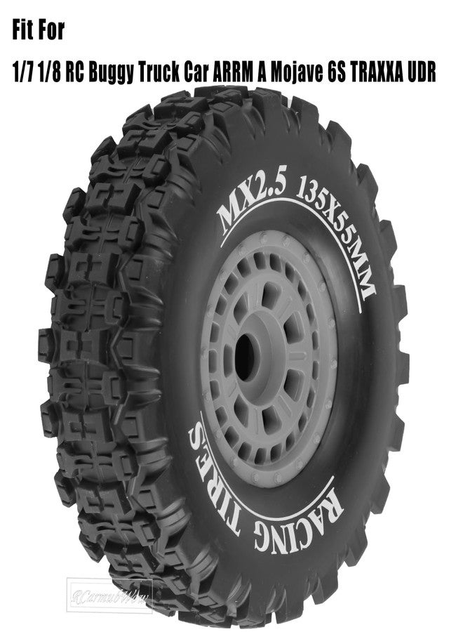 RCarmubWow RC Short Course Truck Tires Wheels for 1/7 1/8 RC Buggy Truck Car ARRM A Mojave 6S TRAXXA UDR, 17MM Adapter Wearable Off-Road Buggy Tire All Terrain Off Road Tyres,4pcs,Grey - Image 2